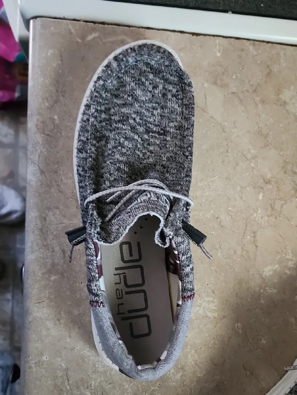 Hey Dude Gray Knit Slip-On Loafers with Camo Accent